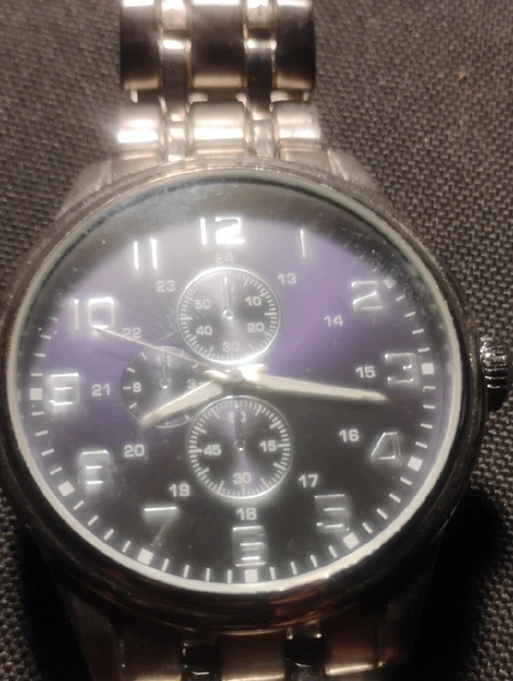 Men's Reilic Fossil Silver Stainless Steel Chronograph Watch with Black Dial